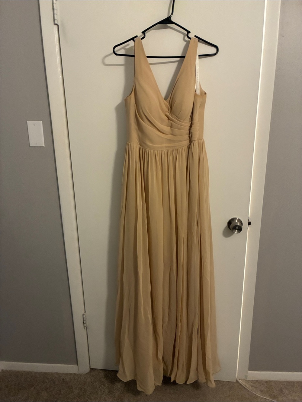 Azazie Beige Chiffon V-Neck Bridesmaid Dress